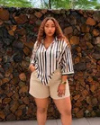 Casual Striped Ladies Short 2pc Set - 2