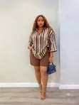 Casual Striped Ladies Short 2pc Set - 3