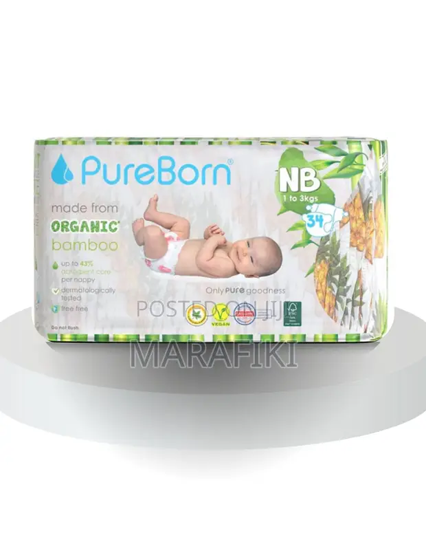 PureBorn Organic Bamboo Diapers - Newborn Size - 1