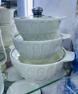 3-Piece Elegant Ceramic Serving Dish Set with Lids - 1