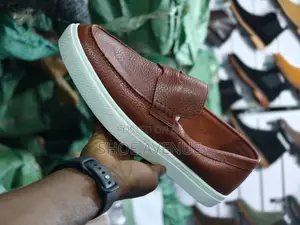 Men's Textured Leather Slip-On Loafers with White Sole