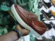 Men's Textured Leather Slip-On Loafers with White Sole - 1