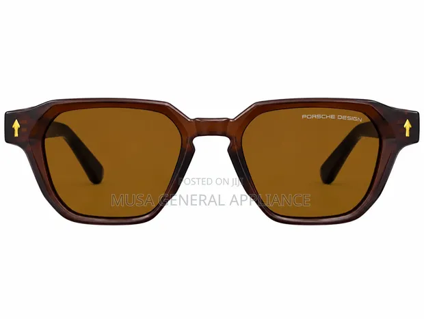 Brown Square-Framed Sunglasses with Gold Arrow Accents - 1