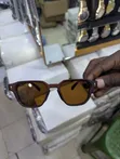Brown Square-Framed Sunglasses with Gold Arrow Accents - 3