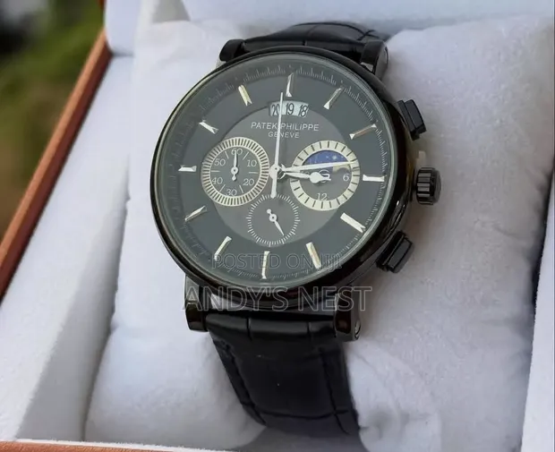 Patek Philippe Black Leather Men's Watch - 1