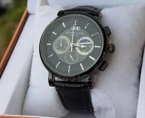 Patek Philippe Black Leather Men's Watch
