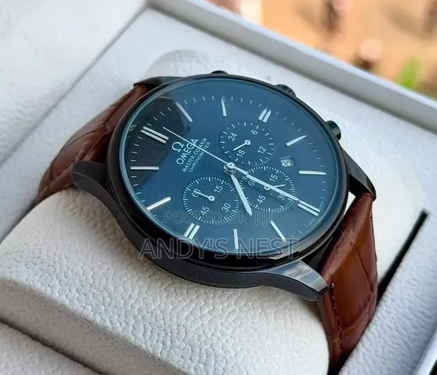 Omega Genuine Brown Leather Watch for Men - 1