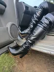 Chunky High Thigh Leather Boots - 1