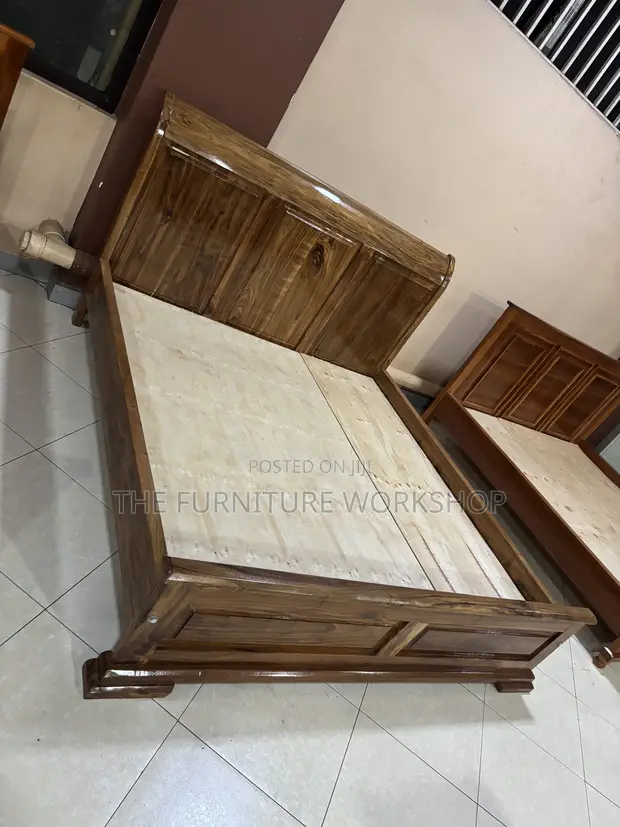 6x6 Bed Frame in Mugavu Wood - 1