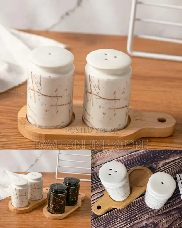 CakeMatters Classic Porcelain Salt & Pepper Shakers with Tray - 1