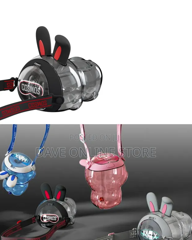 Kids Plastic Water Bottle with Rabbit Ears and Strap - 1