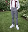 Kids Suspenders and Bowtie Set - Gray Checkered - 3