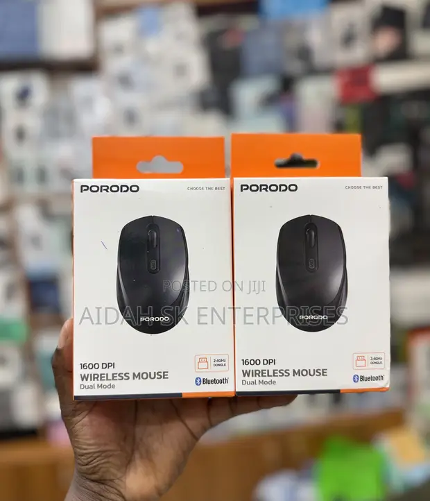Black Porodo 1600 DPI Wireless Mouse - Dual Mode - 1
