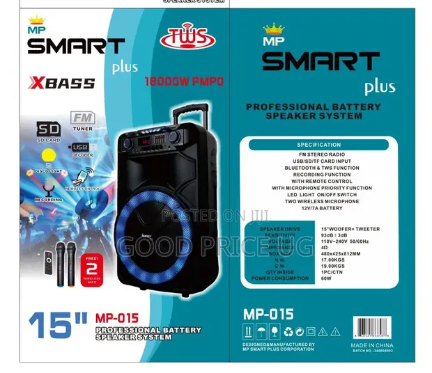 SMARTplus MP-015 15-Inch Professional Battery Speaker System - 1