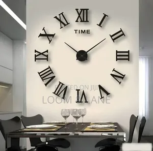 Modern 3D DIY Frameless Wall Clock with Reflective Roman Numerals
