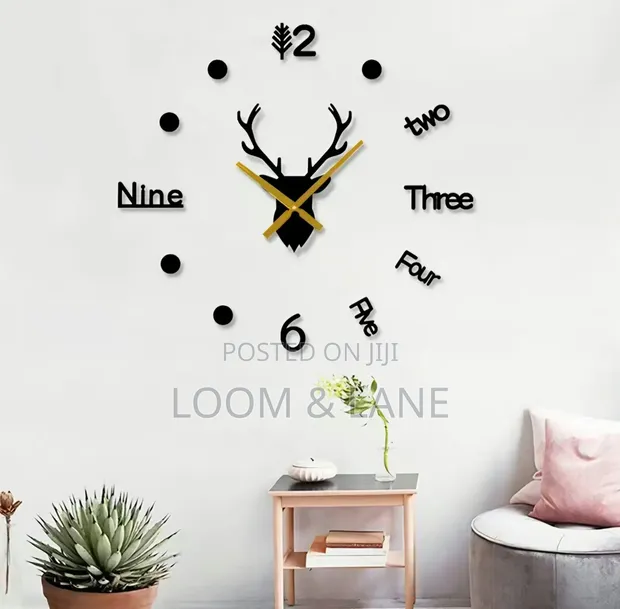 Modern 3D DIY Deer Head Frameless Wall Clock - Black Gold - 1