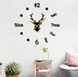 Modern 3D DIY Deer Head Frameless Wall Clock - Black Gold - 1
