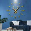 Modern 3D DIY Deer Head Frameless Wall Clock - Black Gold - 2