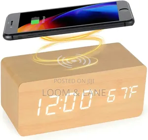 Wooden Digital Alarm Clock with Wireless Charging