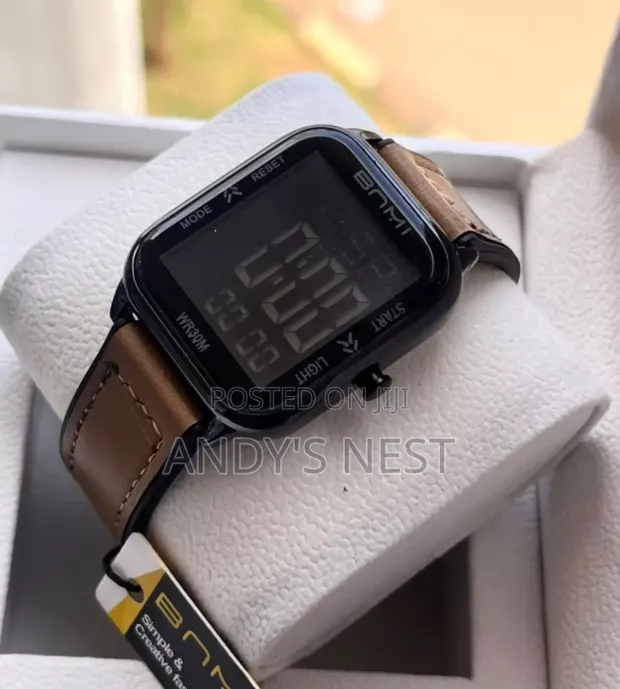 Digital Brown Unisex Leather Watch - 1