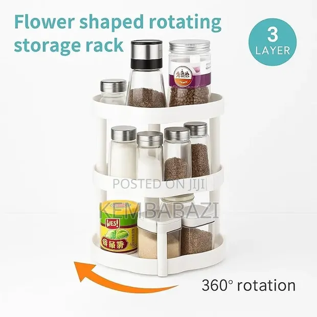 3-Tier Rotating Kitchen Storage & Spice Rack Organizer - 1