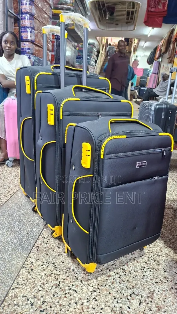 Heavy Duty Cloth Suitcase Set - 3 Pieces (Black) - 1