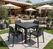 90x90cm Black Rattan Plastic Dining Table and Chairs Set - 2