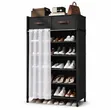 Modern Shoe Storage Rack with Drawers & Curtain - 3