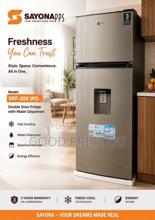Sayona 280L Double Door Refrigerator with Water Dispenser - 1