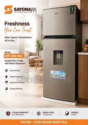 Sayona 280L Double Door Refrigerator with Water Dispenser