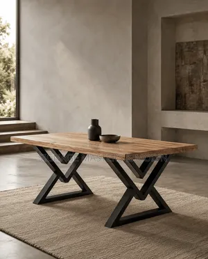 Industrial Dining Table with Natural Wood Top