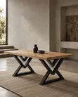 Industrial Dining Table with Natural Wood Top - 1