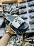 Black Slide Sandals with "Get to the Bag" Print - 2
