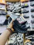 Black Slide Sandals with "Get to the Bag" Print - 3