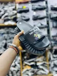 Black Slide Sandals with "Get to the Bag" Print - 5