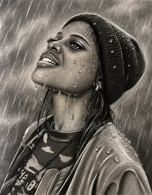 Decorative Art Piece: Portrait of a Lady in Rain - 1