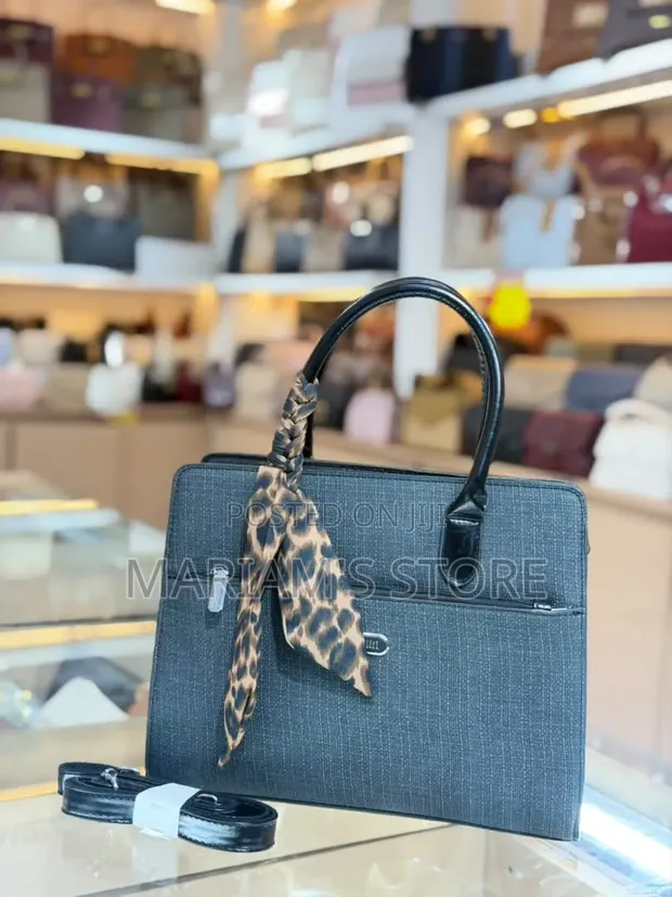 Structured Beige Handbag with Leopard Scarf - 1