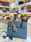 Structured Beige Handbag with Leopard Scarf - 1