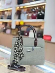 Structured Beige Handbag with Leopard Scarf - 2