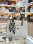 Structured Beige Handbag with Leopard Scarf - 3
