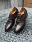 Men's Dark Brown Leather Cap-Toe Oxford Shoes - 1