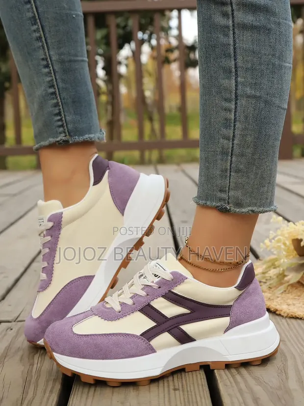 Purple & Blue Suede Retro Platform Sneakers - 1