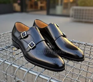 Men's Black Leather Double Monk Strap Shoes