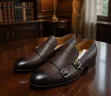 Men's Black Leather Double Monk Strap Shoes - 2