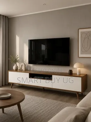 Modern Brown Wood TV Stand with Drawers