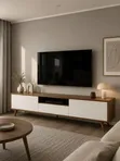 Modern Brown Wood TV Stand with Drawers - 1