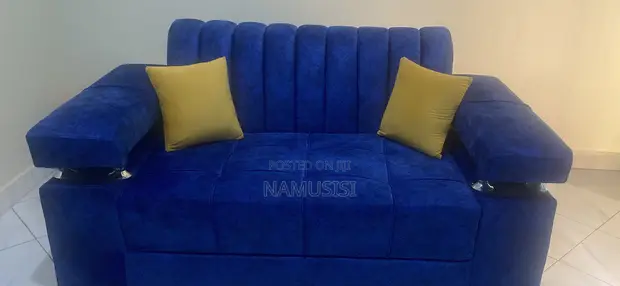 Clean 2-Seater Royal Blue Sofa + 2 Pillows - 1