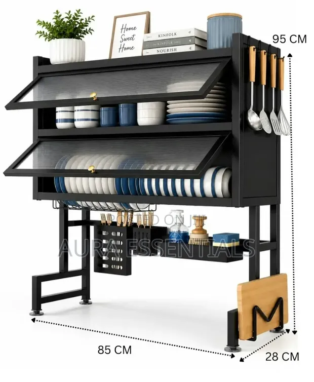 6-in-1 Over Sink Dish Rack with Cabinet - 1