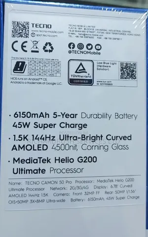 New Tecno Camon 50 Pro 256GB Black