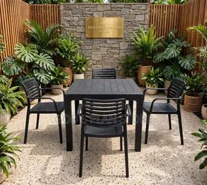 Black Plastic Dining Table and 4 Chairs Set